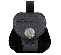 HiiFeuer Pochette de Ceinture en Faux Cuir embossé médiéval, Retro Renaissance Portable Belt Bag Coin Purse Dice Bag for LARP Ren Faire (Noir C)