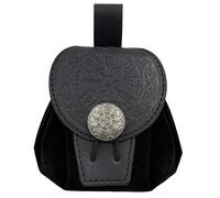 HiiFeuer Pochette de Ceinture en Faux Cuir embossé médiéval, Retro Renaissance Portable Belt Bag Coin Purse Dice Bag for LARP Ren Faire (Noir A)