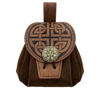 HiiFeuer Pochette de Ceinture en Faux Cuir embossé médiéval, Retro Renaissance Portable Belt Bag Coin Purse Dice Bag for LARP Ren Faire (Marron C)