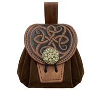 HiiFeuer Pochette de Ceinture en Faux Cuir embossé médiéval, Retro Renaissance Portable Belt Bag Coin Purse Dice Bag for LARP Ren Faire (Marron B)