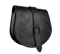 HiiFeuer Pochette de Ceinture Langskip embossée Viking, Medieval Faux Leather Flap Saddle Side Bag Sacs à Main, Sac à Ceinture Portable rétro (Noir A)