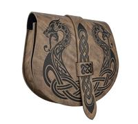 HiiFeuer Pochette de Ceinture Langskip embossée Viking, Medieval Faux Leather Flap Saddle Side Bag Sacs à Main, Sac à Ceinture Portable rétro (Marron A)