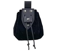 HiiFeuer Pochette médiévale en Faux Cuir avec Cordon de Serrage, Porte-Monnaie Portable du Moyen-Âge, Rivets Belt Pouch Dice Bag for LARP Ren Faire (Noir A)