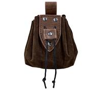 HiiFeuer Pochette médiévale en Faux Cuir avec Cordon de Serrage, Porte-Monnaie Portable du Moyen-Âge, Rivets Belt Pouch Dice Bag for LARP Ren Faire (Marron A)