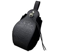 HiiFeuer - Pochette Médiévale en Simili Cuir, Sac Portable à Fermeture Cordon, Pochette Ceinture Vintage, Porte Monnaie et Dice, pour Costume de LARP/Halloween (Mjolnir Noir)
