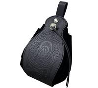 HiiFeuer - Pochette Médiévale en Simili Cuir, Sac Portable à Fermeture Cordon, Pochette Ceinture Vintage, Porte Monnaie et Dice, pour Costume de LARP/Halloween (Nidhogg Noir)