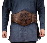 HiiFeuer Protection pour la taille à motif gaufré viking, ceinture large en similicuir nordique, ceinture corset de chevalier médiéval pour costume de jeu de rôle grandeur nature (Marron B)