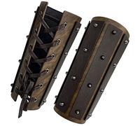 HiiFeuer Protège-bras de Brigandine Médiévale, Gantelet de Mercenaire en Similicuir, Brassards de Chevalier Vintage Renaissance Pour Jeu de Rôle Grandeur Nature, Fête Médiévale (Marron A)