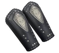 HiiFeuer Protège-bras en simili-cuir avec dragon embossé Viking, Brassard médiéval vintage pour mercenaire, Gantelets de chevalier rétro (Noir A)