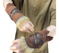 HiiFeuer Protège-bras médiévaux en daim, Bracelets en fourrure artificielle de la Renaissance, Bandeau de poignet Viking Archery Arm Guards Knight Gauntlets (Marron A)