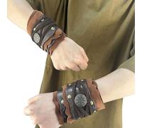 HiiFeuer Protège-bras médiévaux en daim, Bracelets en fourrure artificielle de la Renaissance, Bandeau de poignet Viking Archery Arm Guards Knight Gauntlets (Marron B)