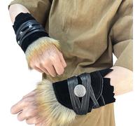 HiiFeuer Protège-bras médiévaux en daim, Bracelets en fourrure artificielle de la Renaissance, Bandeau de poignet Viking Archery Arm Guards Knight Gauntlets (Noir A)