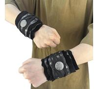 HiiFeuer Protège-bras médiévaux en daim, Bracelets en fourrure artificielle de la Renaissance, Bandeau de poignet Viking Archery Arm Guards Knight Gauntlets (Noir B)