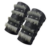 HiiFeuer Protège-Bras Nordiques Vikings barbares, Gantelets médiévaux en Fourrure Artificielle, Bracelets Vintage en Faux Cuir pour LARP (Noir A)