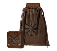 HiiFeuer Sac Ceinture Médiéval à Motifs Embossés - Poche de Randonnée Portable et Pliable pour Foraging, Fêtes Renaissance et LARP (Brun A)