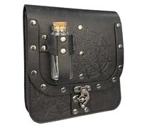 HiiFeuer Sac de Ceinture en Faux Cuir pour alchimie médiévale avec 4 fioles de Potion en liège, Pochette de Taille de Sorcier Fantastique pour Halloween (Noir C)