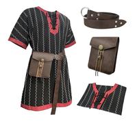 HiiFeuer Tunique Ample à Rayures médiévales, avec Ceinture et Sac Vintage, Chemise à Lacets Chevalier de la Renaissance, Costume de Pirate Viking (Noir M)