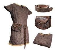 HiiFeuer Tunique de Costume médiéval, avec Ceinture et Sac Vintage, Armure de Corps en Tissu de Chevalier mercenaire, Renaissance LARP Cosplay Set pour Ren Faire Halloween (Marron L)