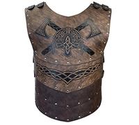 HiiFeuer Viking Casque en Similicuir Gaufré Armure de Poitrine de Hache, Armure en Cuir de Chevalier Médiéval Rétro Pour LARP/Cosplay(Marron A)