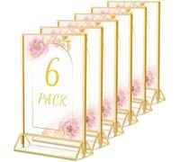 HIIMIEI A5 Porte Menu Restaurant | Lot de 6 T-Forme Présentoir | Golden Sided Acrylique Transparent Double D'annonce Affichage | Parfait pour les cadres photo, Menus, pour Fête de Mariage