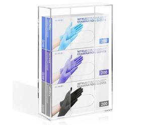 HIIMIEI Distributeur de gants mural en acrylique, triple boîte à gants, distributeur transparent de boîte à gants 40,6 x 26,4 x 9,6 cm, capacité de 3 boîtes à gants