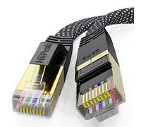 HiiPeak Câble Ethernet Cat 8 en nylon plat, câble LAN réseau haute vitesse 40 Gbit/s et 2000 Mhz avec connecteurs RJ45 plaqués or, câble Internet 1 m