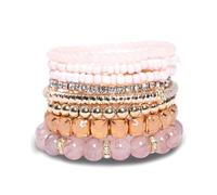 HIIXHC Bracelets de perles bohème pour femme - Bracelets extensibles empilables multicouches bohème superposés bijoux pour meilleure amie, 7 inches, Verre, Pas de gemme
