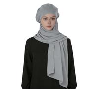 Hijab à Enfiler avec Bonnet Intégré pour Femme Musulmane Voilée Hijab Foulard avec Béret Français Turban Musulmane avec Voile Châle Islamique pour Maison Bureau Mosquée Madrassa Aïd Hajj, Gris clair