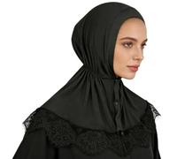 Hijab à Enfiler avec Bouton Pression pour Femme Musulmane Voilée Hijab Instantané avec Bonnet Intégré Châle Islamique Voile Enfilble Châle Foulard Léger Respirant pour Abaya Ramadan Aïd Prière, Noir