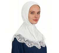 Hijab à Enfiler avec Bouton Pression pour Femme Musulmane Voilée Hijab Instantané avec Bonnet Intégré Châle Islamique Voile Enfilble Châle Foulard Léger Respirant pour Abaya Ramadan Aïd Prière, Blanc