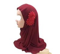 Hijab élastique pour enfants de 50 cm - Turban islamique - Chapeau de prière pour filles (2 à 7 ans), rouge vin, Taille unique
