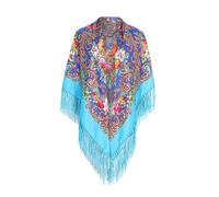 Hijab Femme Musulmane - Femmes Dame Musulmane Folk Impression Personnalisée Gland Carré Écharpe Wrap Châle Écharpe (Mint Green One Size)