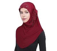 Hijab Foulard à Enfiler Croisé pour Femmes Voile Islamique Long avec des Fleurs en Dentelle Turban Châle Islamique Confortable 60 x 60 cm