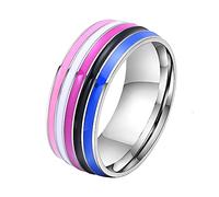 HIJONES Acier Inoxydable Bague de Fierté à Drapeau Genderfluid LGBTQ Arc-en-Ciel Love 8mm Alliance Taille 62