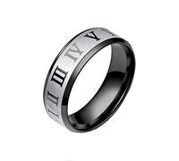HIJONES Anneaux De Mariage en De Chance De Chiffres Romains Simples pour Hommes Femmes en Acier Inoxydable Acier Inoxydable Noir Argent Taille 68