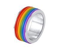 HIJONES Bague Arc-en-Ciel pour Lesbiennes Et Gays pour Hommes en Acier Inoxydable 9Mm LGBTQ Pride Rings Bijoux Argent Taille 60