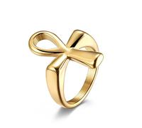 HIJONES Bague Croix Ankh pour Homme en Acier Inoxydable Bijoux Egyptiens Plaqué Or Taille 62