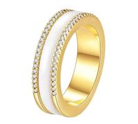 HIJONES Bague en Céramique Incrustée 2 Rangs de Zircon Cubique en Acier Inoxydable pour Femmes Bijoux Personnalisés Or Blanc Taille 57