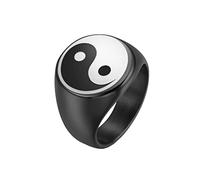 HIJONES Bague Équilibre Classique Yin Yang Gossip pour des Hommes en Acier Inoxydable Taoïste Amulette Chevalière Promise Rings Le Noir Taille 62