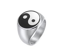 HIJONES Bague Équilibre Classique Yin Yang Gossip pour des Hommes en Acier Inoxydable Taoïste Amulette Chevalière Promise Rings Argent Taille 60