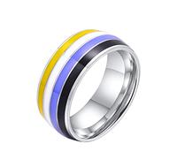 HIJONES Bague Non Binaire en Acier Inoxydable Arc en Ciel Amour 8mm Déclaration Bande de Mariage Taille 65