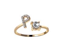 HIJONES Bague Ouverte Lettre Initiale pour Femme avec Zircone Anneaux Ajustables Alphabet Empilables Or Lettre P