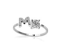 HIJONES Bague Ouverte Lettre Initiale pour Femme avec Zircone Anneaux Ajustables Alphabet Empilables Argent Lettre M