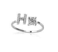 HIJONES Bague Ouverte Lettre Initiale pour Femme avec Zircone Anneaux Ajustables Alphabet Empilables Argent Lettre H