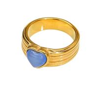 HIJONES Bague pour Femme en Acier Inoxydable avec Pierre Œil-de-Chat Bande Décorative Bague Plaquée Or Style Cœur Cristal Unique Bleu Lac Taille 60