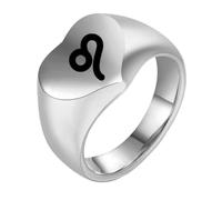 HIJONES Bague Vintage Signes du Zodiaque Cœur D'amour en Acier Inoxydable Poli Bijou Personnalisé Mixte Femme Homme Argent Lion Taille 60