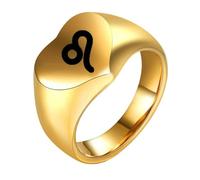 HIJONES Bague Vintage Signes du Zodiaque Cœur D'amour en Acier Inoxydable Poli Bijou Personnalisé Mixte Femme Homme Or Lion Taille 50