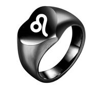 HIJONES Bague Vintage Signes du Zodiaque Cœur D'amour en Acier Inoxydable Poli Bijou Personnalisé Mixte Femme Homme Noir Lion Taille 62
