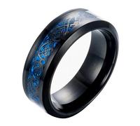 HIJONES Celtic Dragon Bleu Fibre De Carbone Noir Acier Inoxydable Bague De Mariage 8mm Taille 70