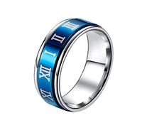 HIJONES Chiffre Romain Anneau Rotatif pour Homme Femmev en Acier Inoxydable Anxiété Anti Stress Anneau Bleu Taille 62